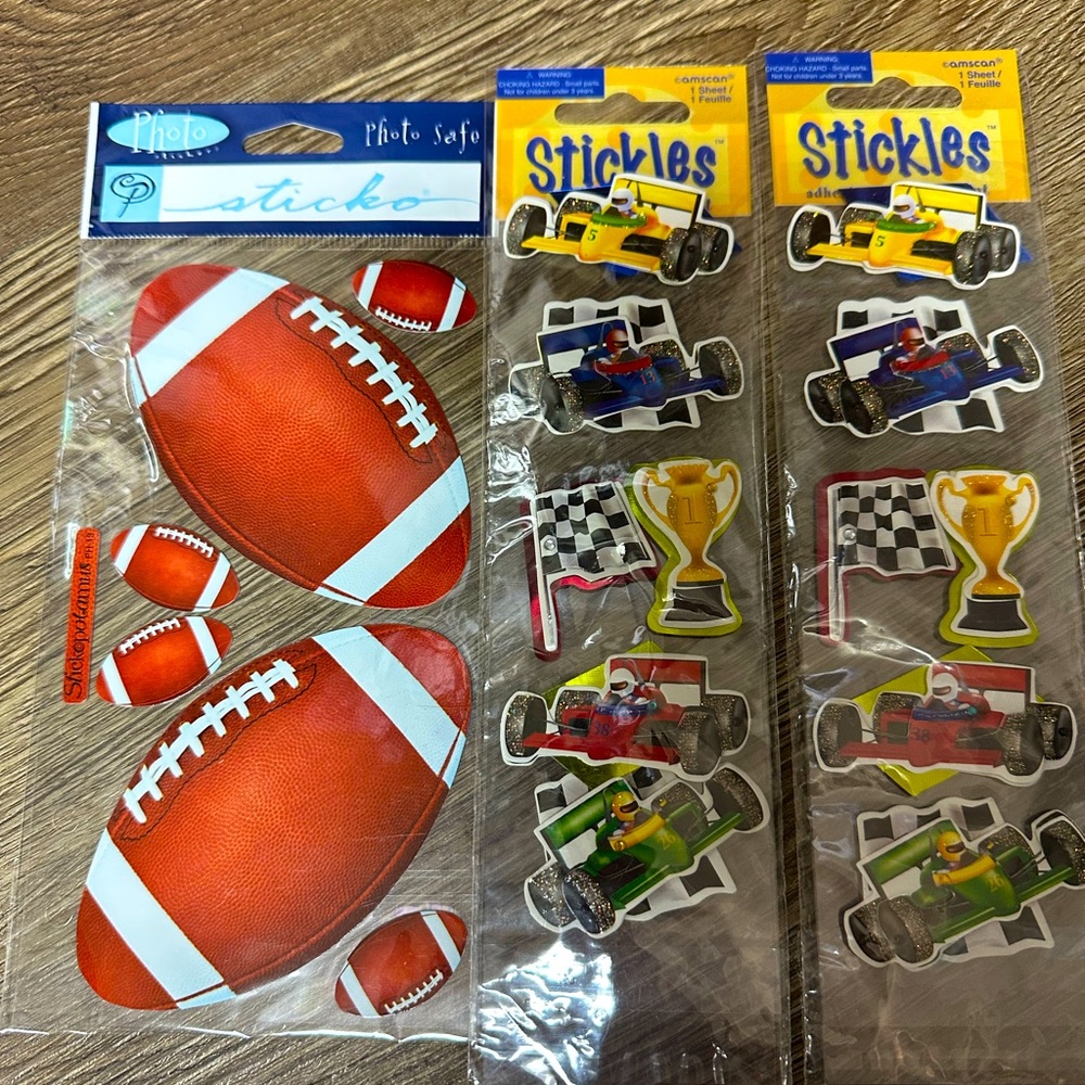 NWT’s Scrapbook Stickers Football and Race cars